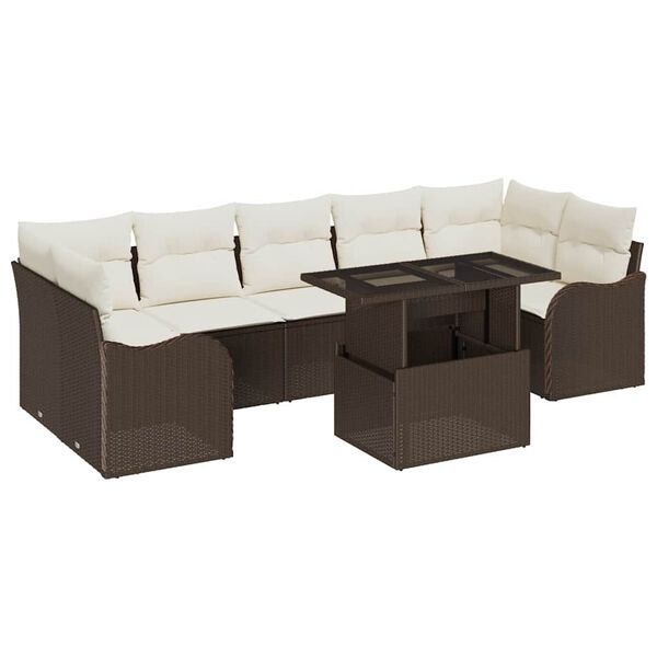 vidaXL Ensemble de canap&eacute; de jardin 8 pcs Marron et Cr&egrave;me polyrotin