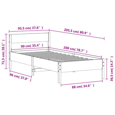 vidaXL Cadre de lit sans matelas blanc 90x200 cm bois de pin massif