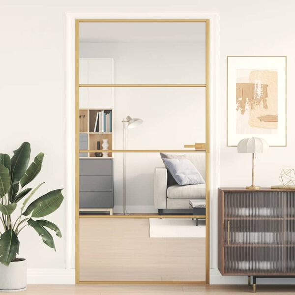 vidaXL Porte int&eacute;rieure mince dor&eacute; verre tremp&eacute; aluminium