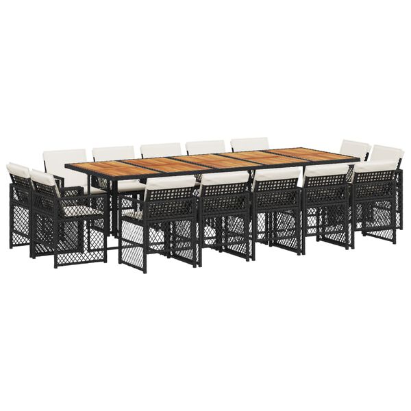 vidaXL Ensemble &agrave; manger de jardin 15 pcs coussins noir r&eacute;sine tress&eacute;e