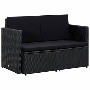 vidaXL Canap&eacute; de jardin &agrave; 2 places avec coussins Noir R&eacute;sine tress&eacute;e