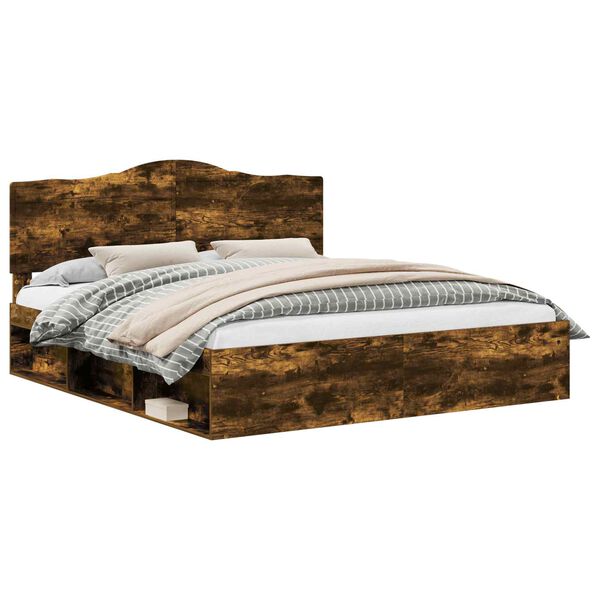 vidaXL Cadre de lit Ch&ecirc;ne fum&eacute; 200 x 200 cm Pin massif