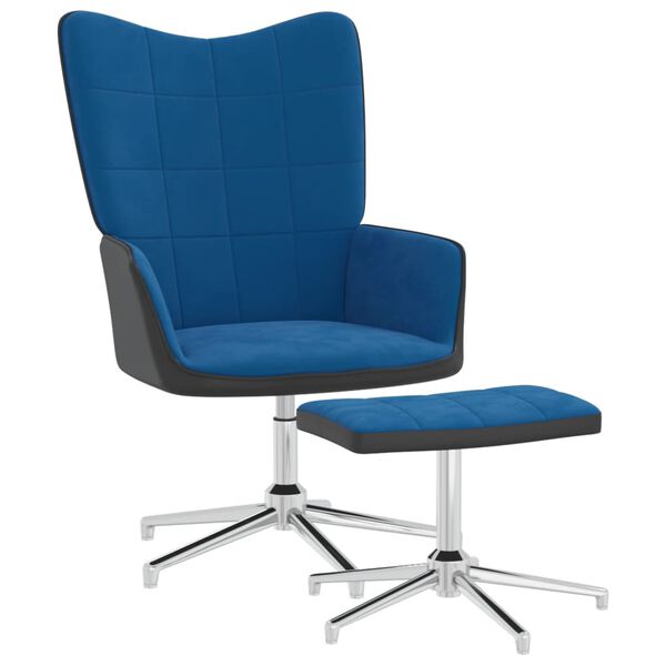 vidaXL Chaise de relaxation avec tabouret Bleu Velours et PVC