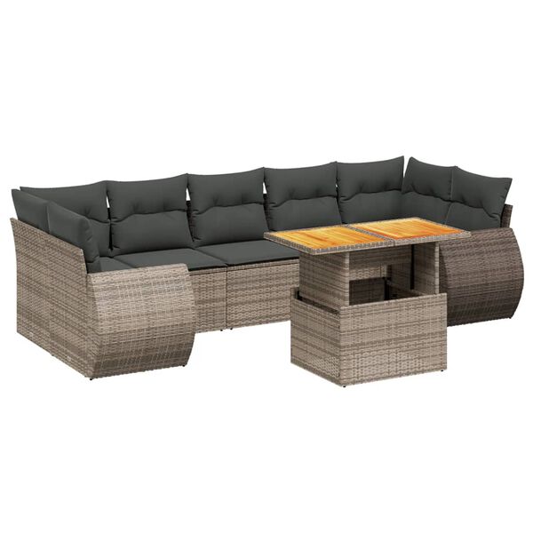 vidaXL Salon de jardin 8 pcs avec coussins gris r&eacute;sine tress&eacute;e