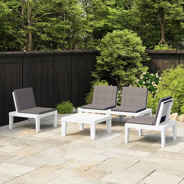 vidaXL Salon de jardin 4 pcs avec coussins Plastique Blanc