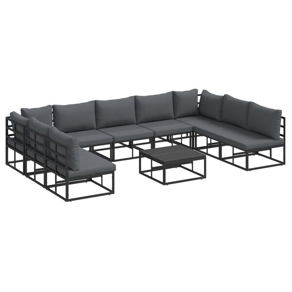 vidaXL Ensemble de canap&eacute; de jardin avec coussin 10 pcs Noir Aluminium