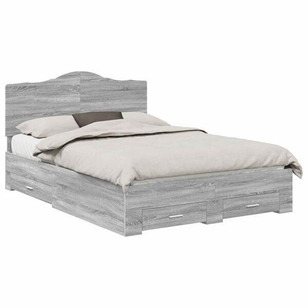 vidaXL Cadre de lit Gris Sonoma 150 x 200 cm Bois d'ing&eacute;nierie