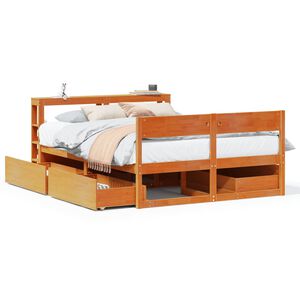 vidaXL Cadre de lit sans matelas cire marron 135x190cm bois pin massif