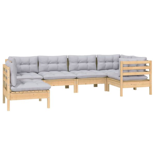 vidaXL Salon de jardin 6 pcs avec coussins gris bois de pin