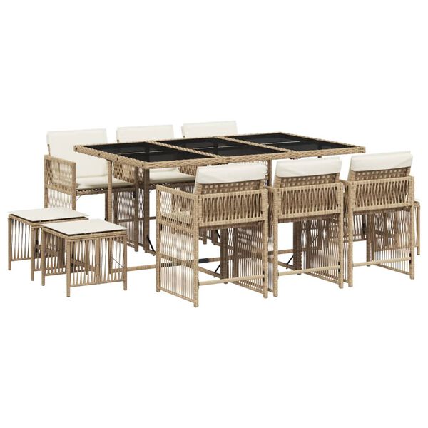 vidaXL Ensemble &agrave; manger de jardin et coussins 11 pcs beige poly rotin