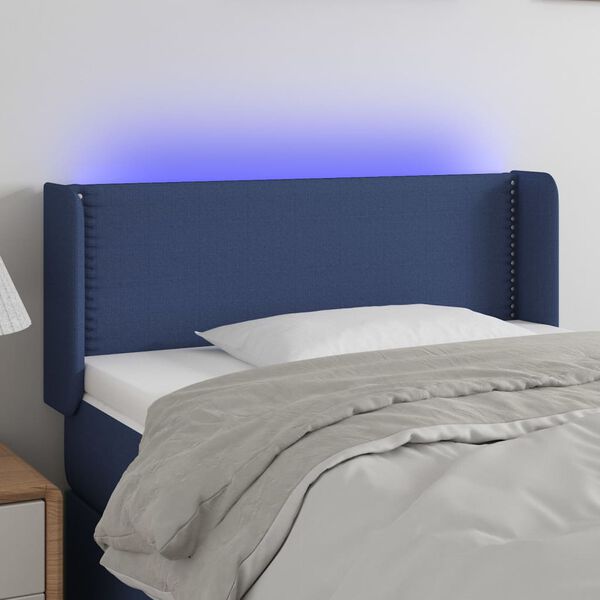 vidaXL T&ecirc;te de lit &agrave; LED Bleu 93x16x78/88 cm Tissu