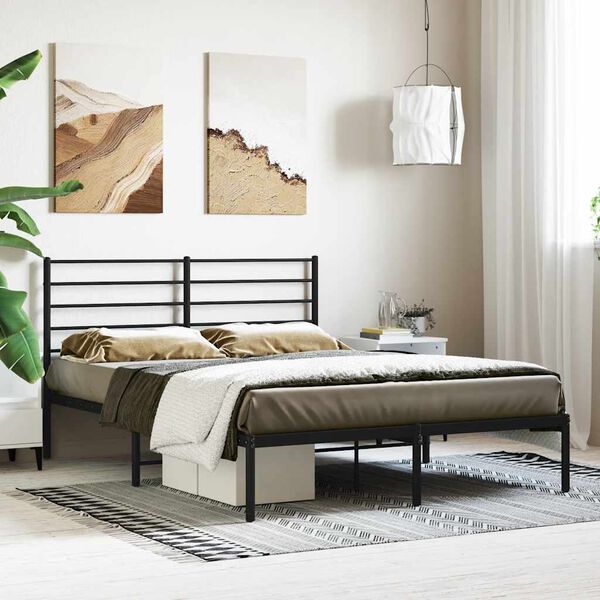 vidaXL Cadre de lit m&eacute;tal sans matelas et t&ecirc;te de lit noir 160x200 cm