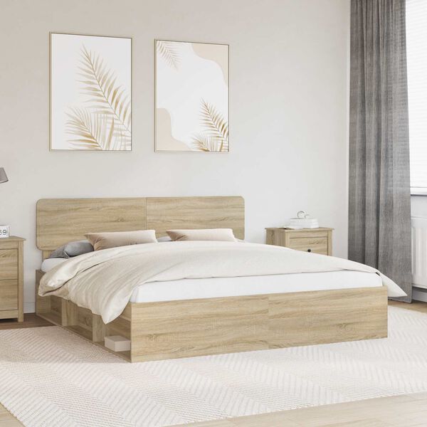 vidaXL Cadre de lit avec t&ecirc;te de lit Sonoma 200 x 200 cm Pin massif