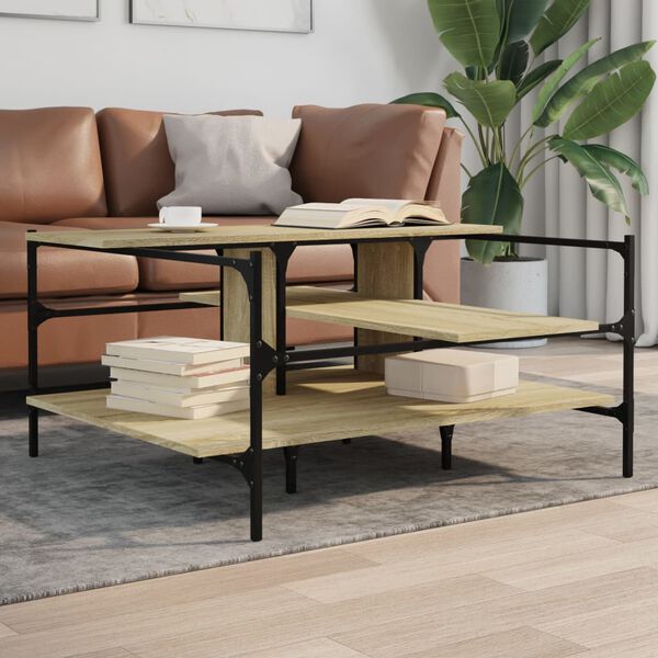 vidaXL Table basse ch&ecirc;ne sonoma 100x100x48,5 cm bois d'ing&eacute;nierie