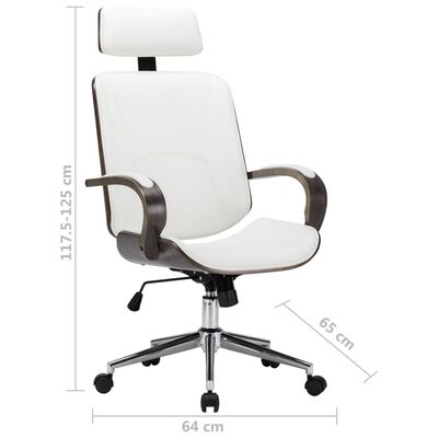 vidaXL Chaise de bureau avec appuie-tête Blanc Similicuir et bois