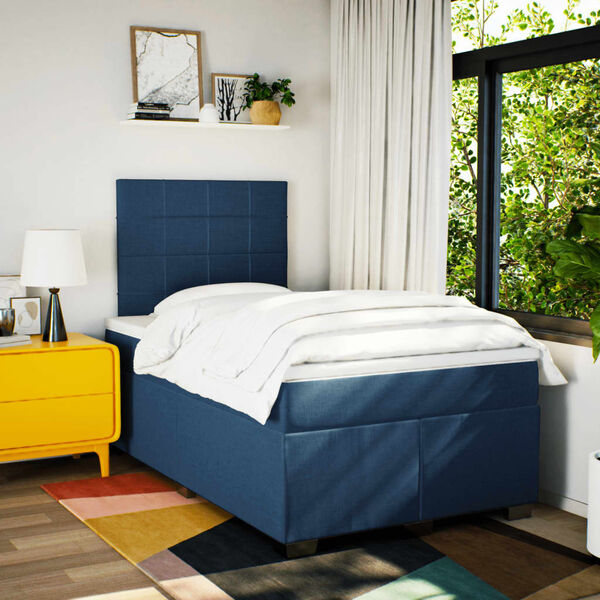 vidaXL Sommier &agrave; lattes de lit avec matelas bleu 120x190 cm tissu