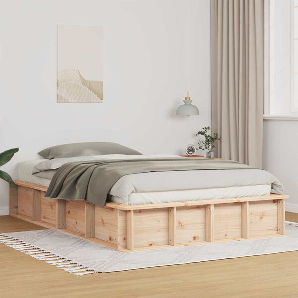 vidaXL Cadre de lit Marron 135 x 190 cm Bois de pin massif