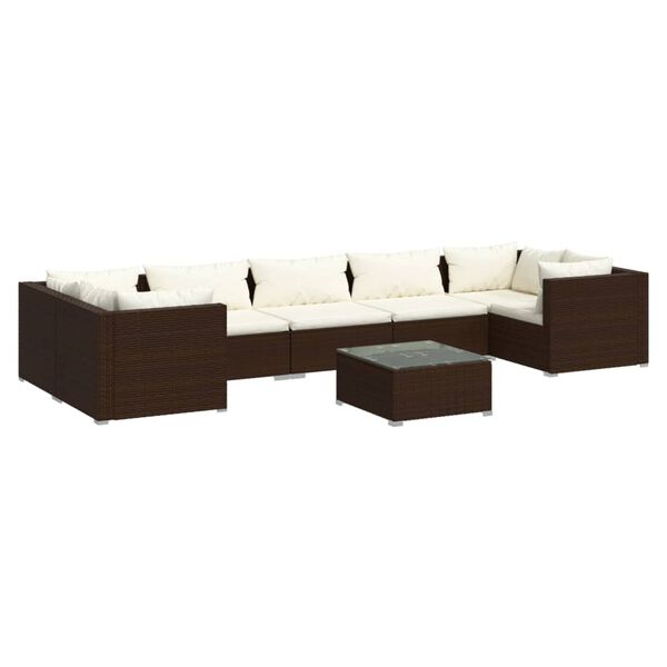 vidaXL Salon de jardin 8 pcs avec coussins R&eacute;sine tress&eacute;e Marron