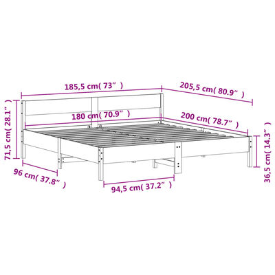 vidaXL Cadre de lit sans matelas blanc 180x200 cm bois massif de pin