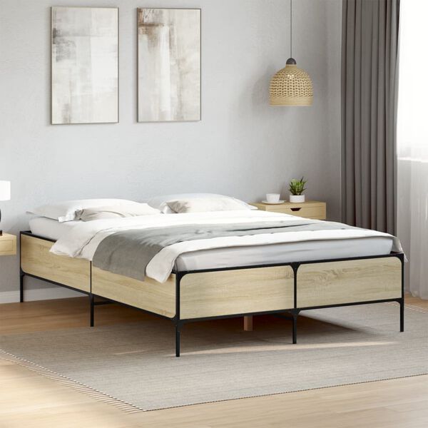 vidaXL Cadre de lit sans matelas ch&ecirc;ne sonoma 135x190 cm