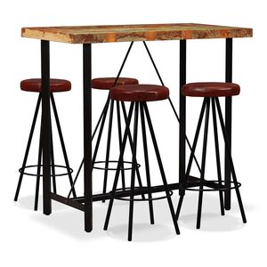 vidaXL Ensemble de bar 5 pcs Bois massif recycl&eacute; et cuir v&eacute;ritable