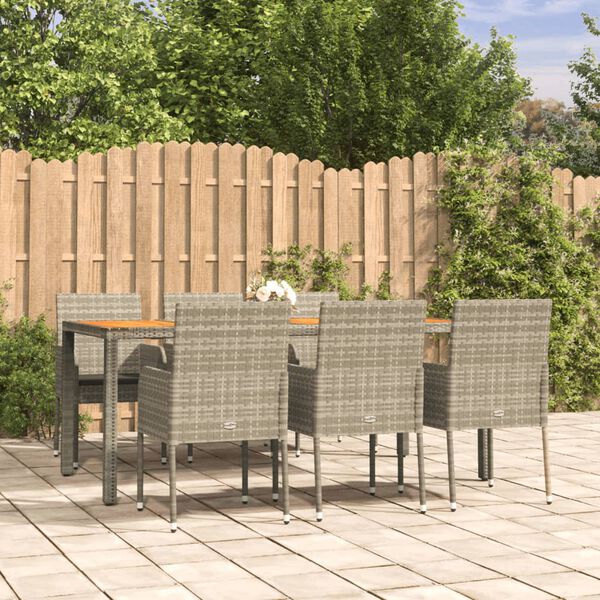 vidaXL Ensemble à manger jardin et coussins 7 pcs gris rotin