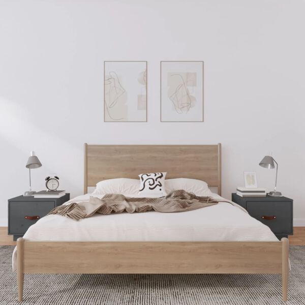 vidaXL Tables de chevet 2 pcs Gris 40x34x35 cm Bois de pin massif