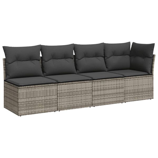 vidaXL Salon de jardin 8 pcs avec coussins gris résine tressée