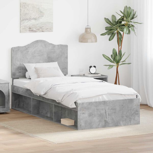 vidaXL Cadre de lit avec t&ecirc;te de lit Gris B&eacute;ton 75 x 190 cm Pin massif
