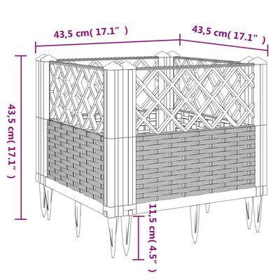 vidaXL Jardinière avec piquets gris clair 43,5x43,5x43,5 cm PP