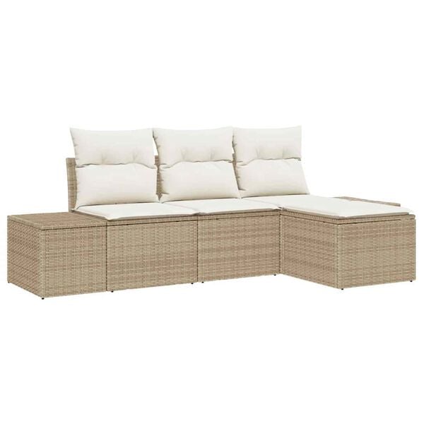 vidaXL Ensemble de canap&eacute; de jardin 4 pcs Beige et cr&egrave;me polyrotin