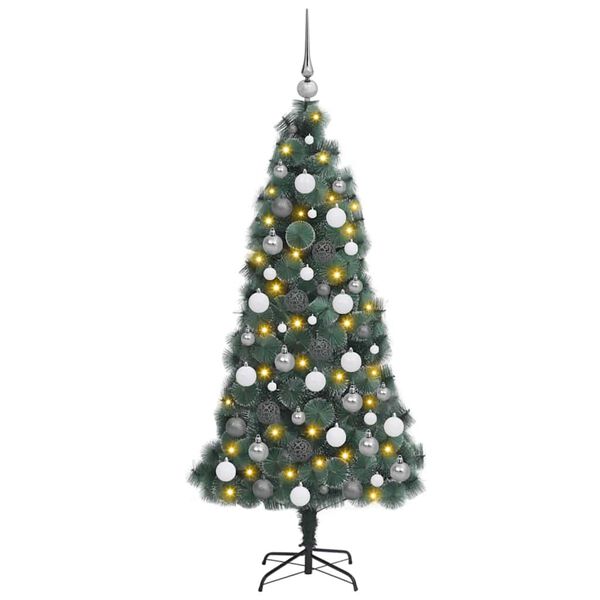 vidaXL Arbre de No&euml;l artificiel pr&eacute;-&eacute;clair&eacute; avec ensemble de boules