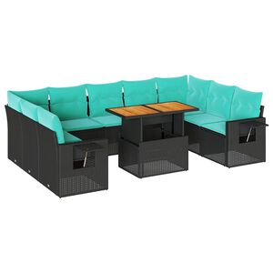 vidaXL Salon de jardin 10 pcs avec coussins noir r&eacute;sine tress&eacute;e