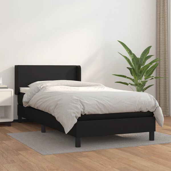vidaXL Sommier &agrave; lattes de lit avec matelas Noir 100x200 cm Similicuir