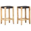 vidaXL Tabourets de bar lot de 2 noir cuir v&eacute;ritable 75 cm