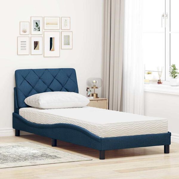vidaXL Lit avec matelas bleu 90x190 cm tissu