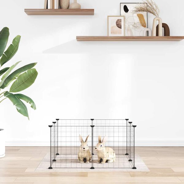 vidaXL Cage pour animaux de compagnie &agrave; 8 panneaux, noire, 35 x 35 cm, en acier