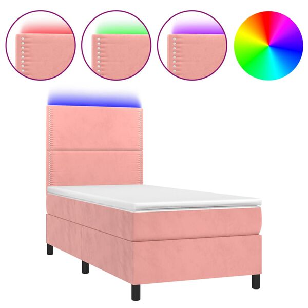 vidaXL Sommier &agrave; lattes de lit avec matelas LED Rose 90x190 cm Velours