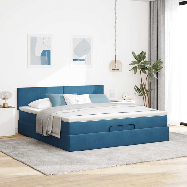 VidaXL Cadre de lit ottoman avec matelas bleu fonc&eacute; 160x200 cm velours