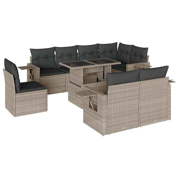 vidaXL Salon de jardin 9 pcs avec coussins gris clair r&eacute;sine tress&eacute;e