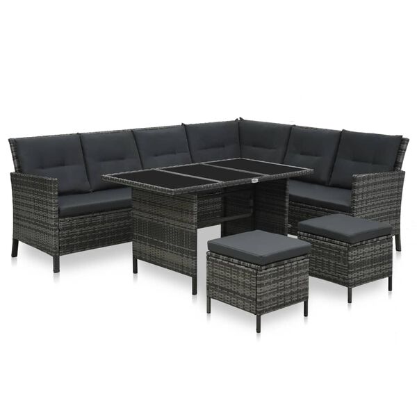 vidaXL Salon de jardin 4 pcs avec coussins r&eacute;sine tress&eacute;e gris