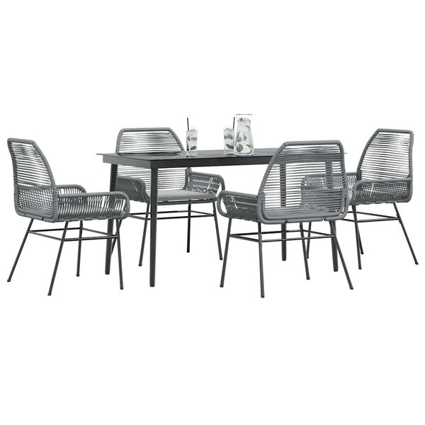 vidaXL Ensemble &agrave; manger jardin coussins 5 pcs gris poly rotin verre