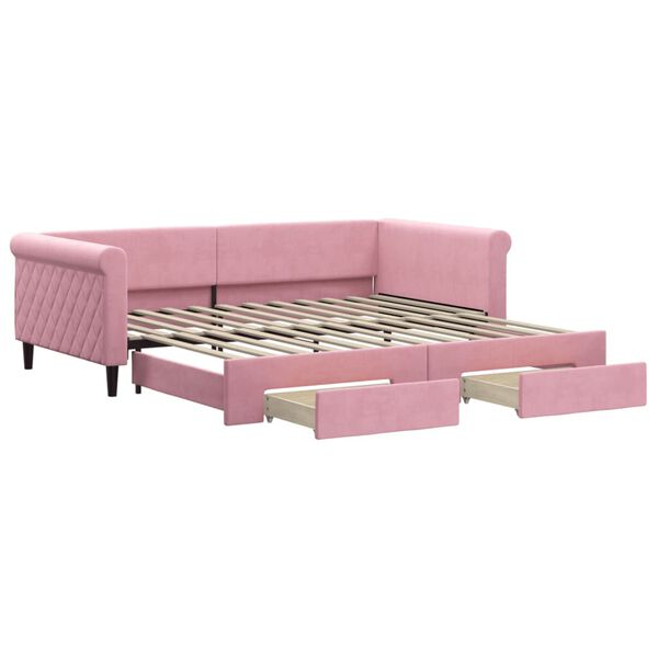 vidaXL Lit de jour avec gigogne et tiroirs rose 100x200 cm velours