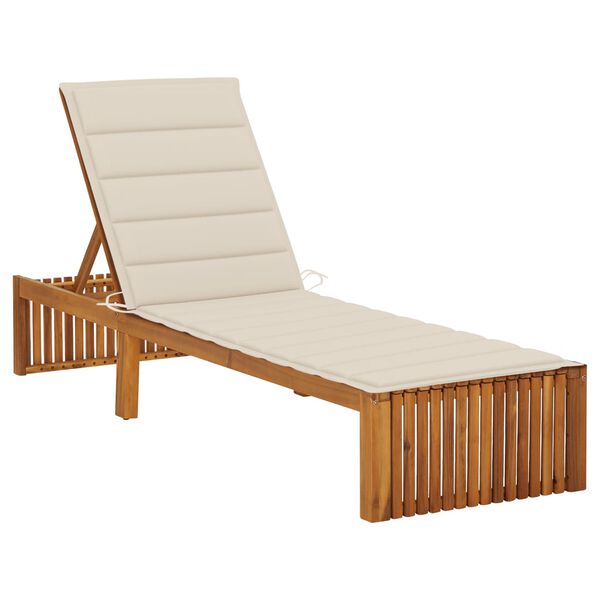 vidaXL Chaise longue avec coussin Bois d'acacia solide