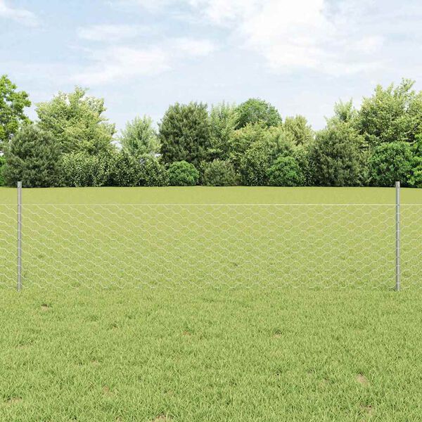 vidaXL Cl&ocirc;ture avec poteau Argent&eacute; 0,5 x 50 m Acier