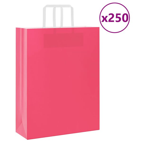 vidaXL Sacs en papier 250 pcs avec poign&eacute;es rose 32x12x42 cm