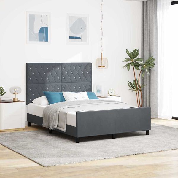 vidaXL Lit &agrave; ressorts avec t&ecirc;te de lit Gris fonc&eacute; 160 x 200 cm Velours
