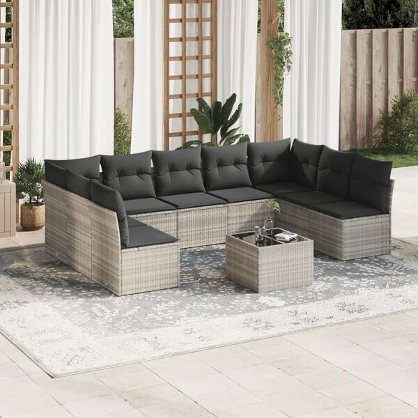 vidaXL Salon de jardin avec coussins 10 pcs gris clair r&eacute;sine tress&eacute;e
