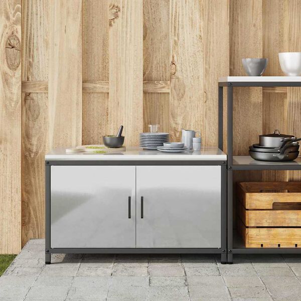 vidaXL Rangement de cuisine avec &eacute;tag&egrave;re Argent 60 x 50 x 92 cm Acier