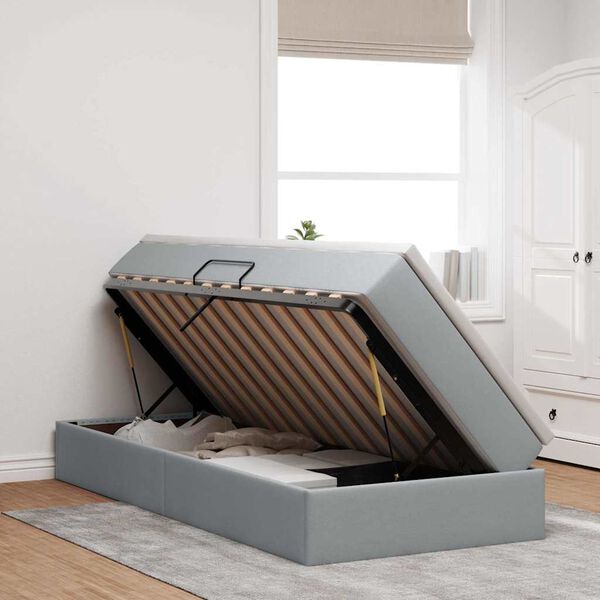 vidaXL Lit avec rangement et matelas Gris clair 90 x 200 cm Polyester